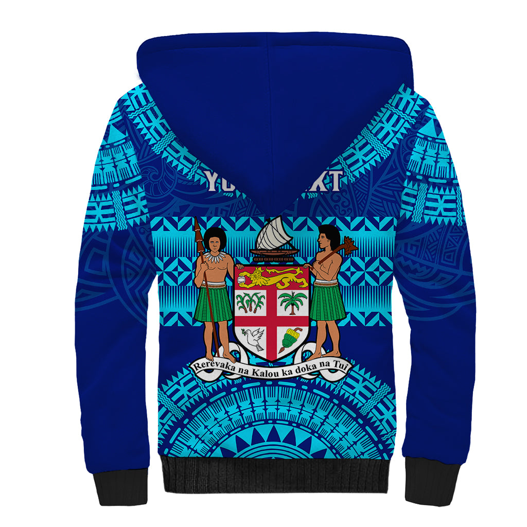Personalised Fiji Sherpa Hoodie Unique Fijian Tapa Pattern With Coat Of Arms - Wonder Print Shop