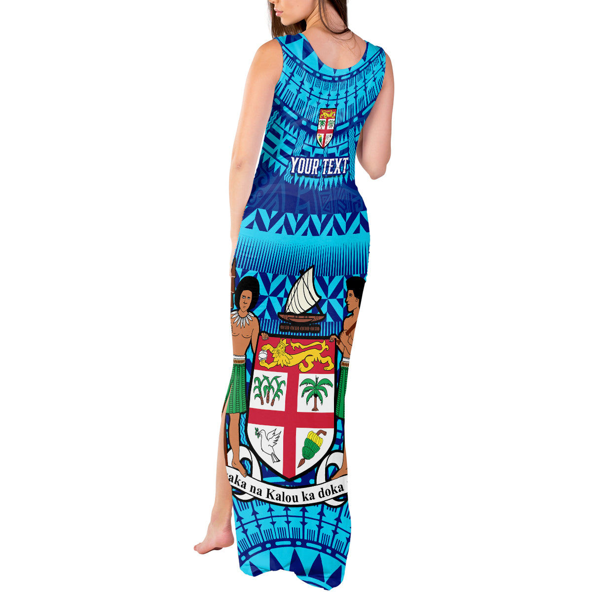 Personalised Fiji Tank Maxi Dress Unique Fijian Tapa Pattern With Coat Of Arms - Wonder Print Shop