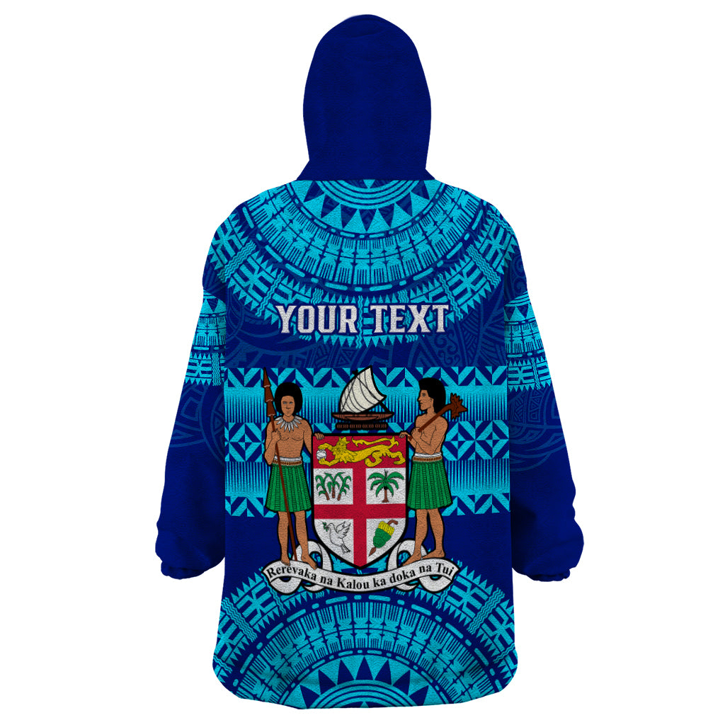 Personalised Fiji Wearable Blanket Hoodie Unique Fijian Tapa Pattern With Coat Of Arms - Wonder Print Shop