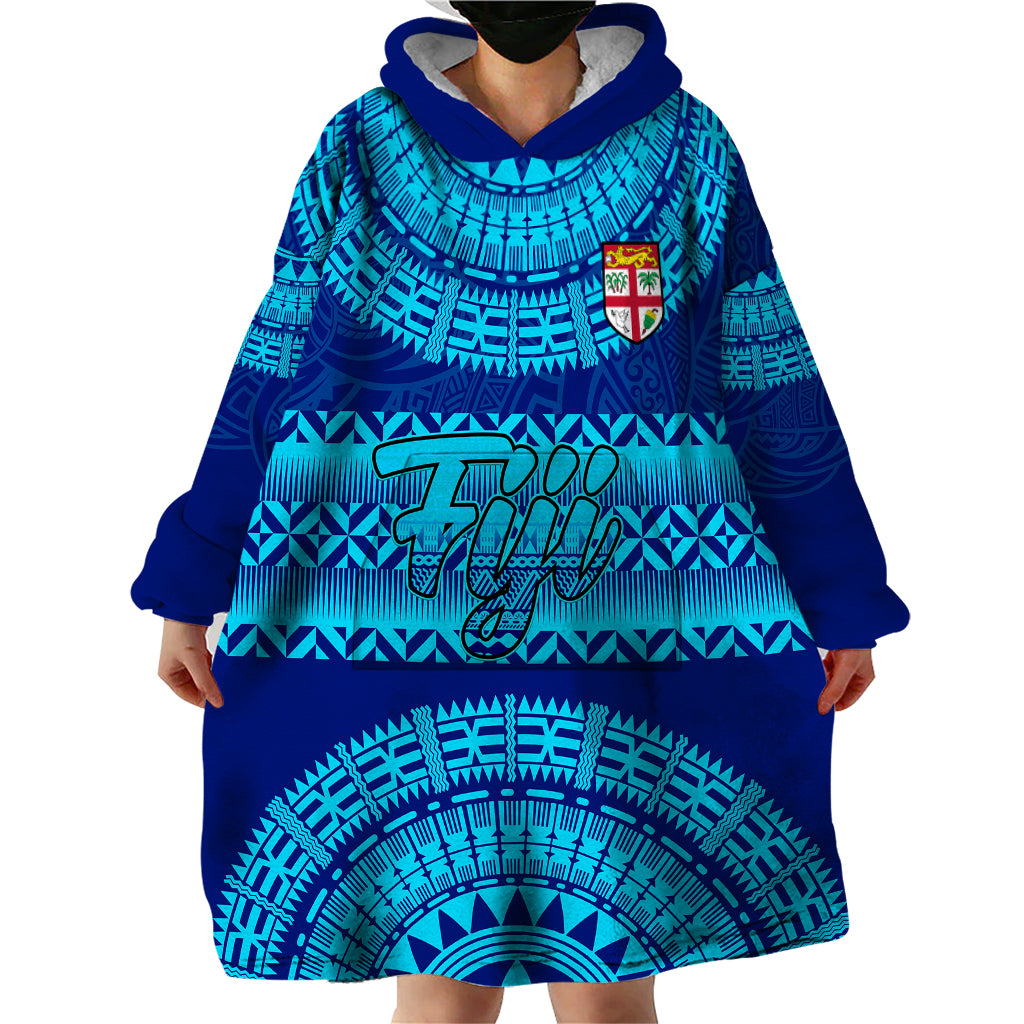 Personalised Fiji Wearable Blanket Hoodie Unique Fijian Tapa Pattern With Coat Of Arms - Wonder Print Shop