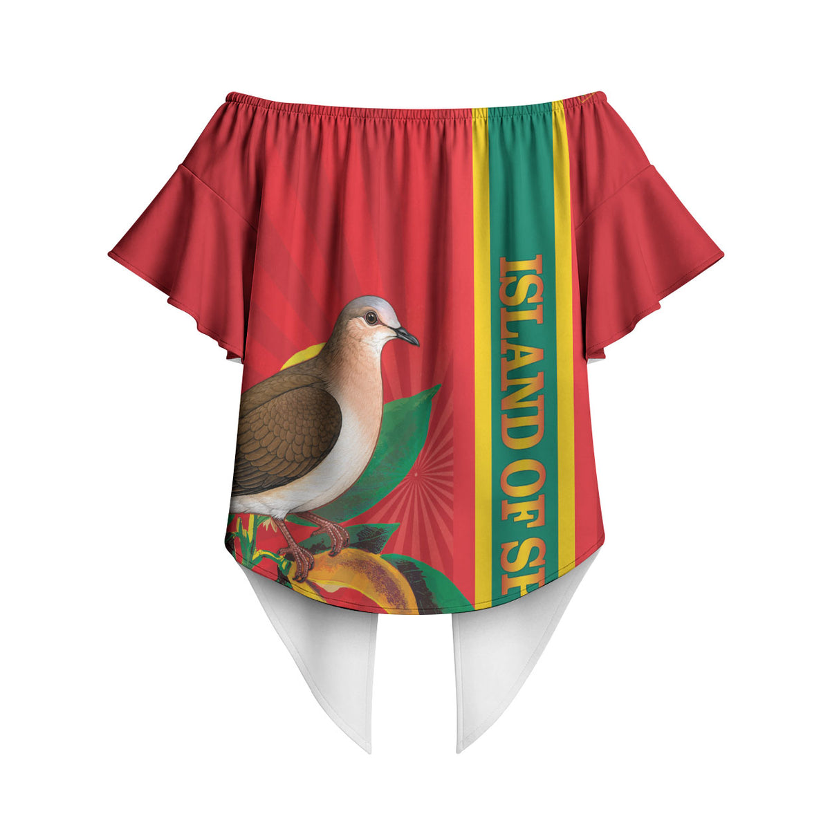 Grenada Dove Nutmeg Off Shoulder Wrap Waist Top Island of Spice Proud