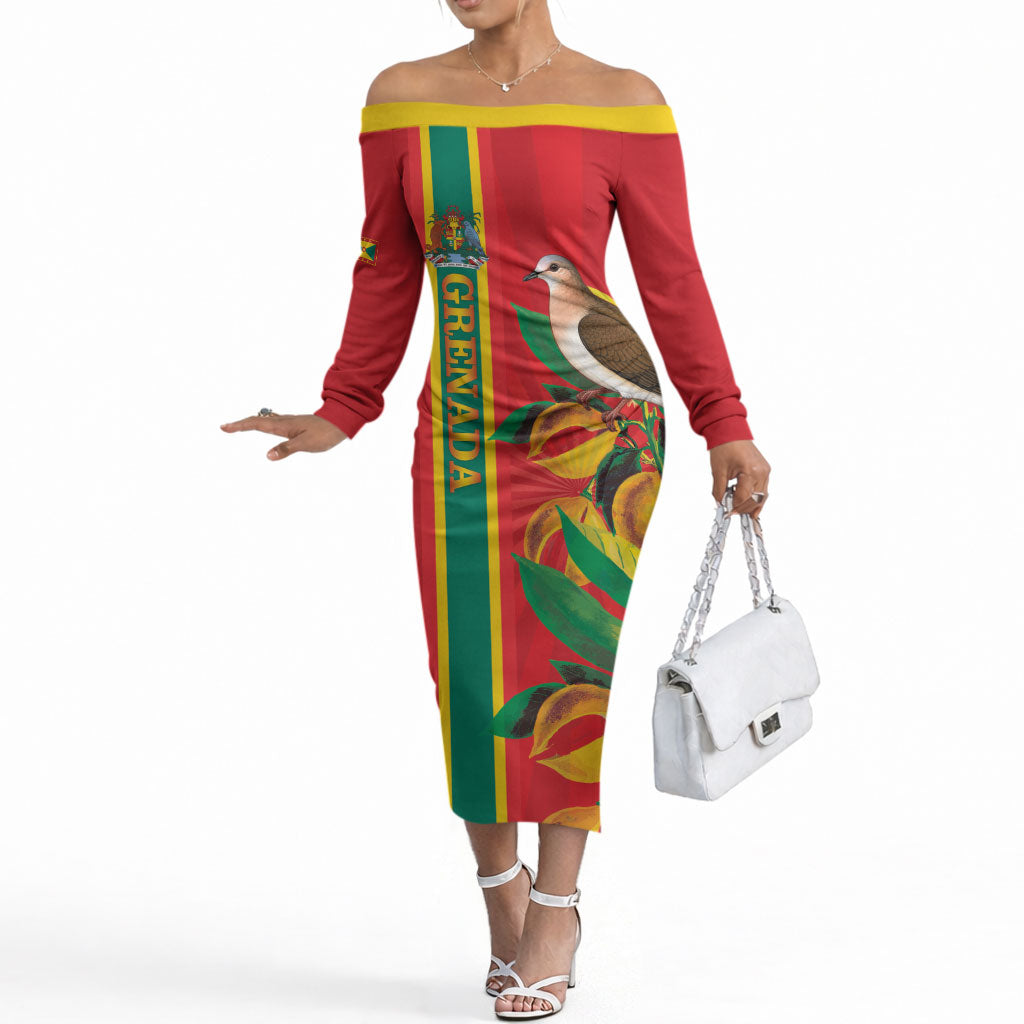 Grenada Dove Nutmeg Off The Shoulder Long Sleeve Dress Island of Spice Proud