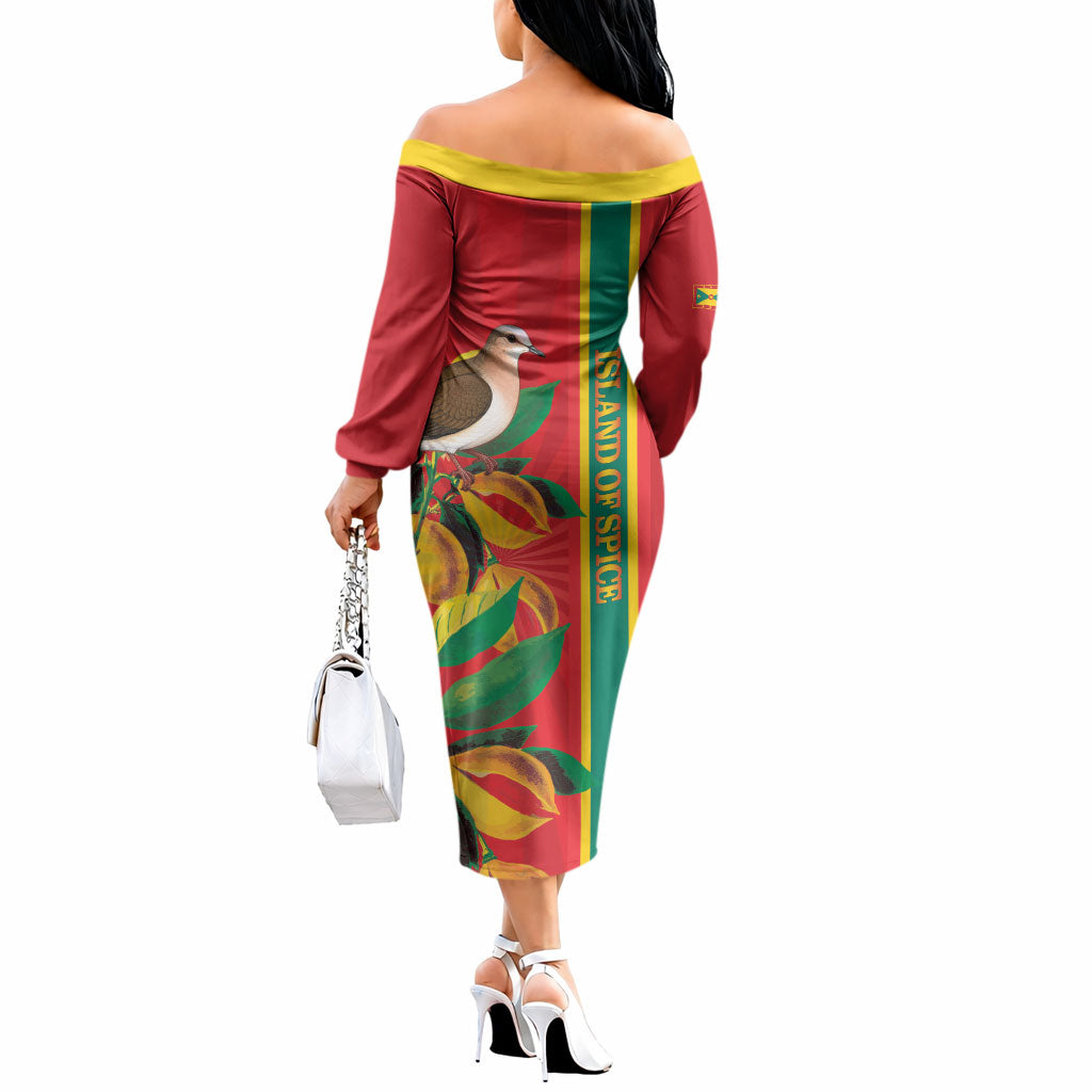 Grenada Dove Nutmeg Off The Shoulder Long Sleeve Dress Island of Spice Proud