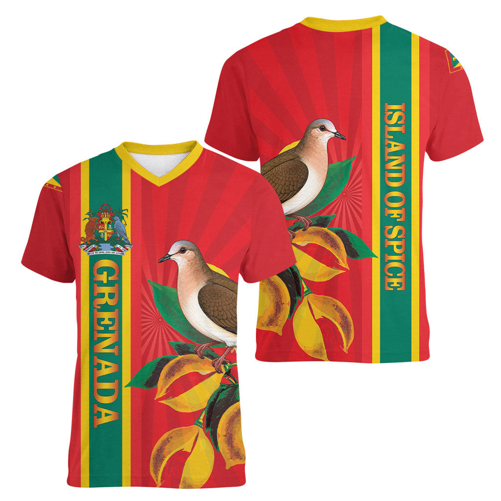 Grenada Dove Nutmeg Women V-Neck T-Shirt Island of Spice Proud
