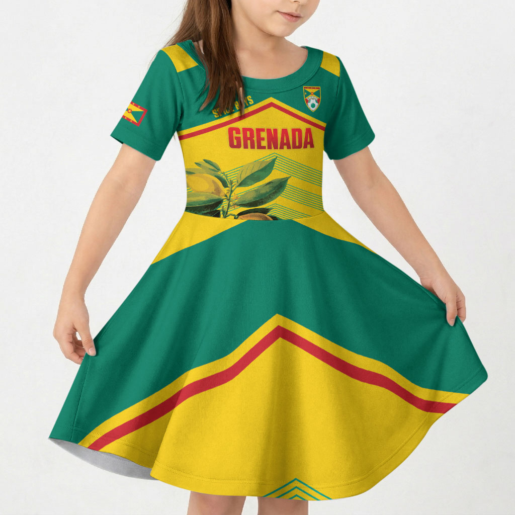 Grenada Football 2026 Custom Kid Short Sleeve Dress Go Spice Boys Nutmeg Yellow Version