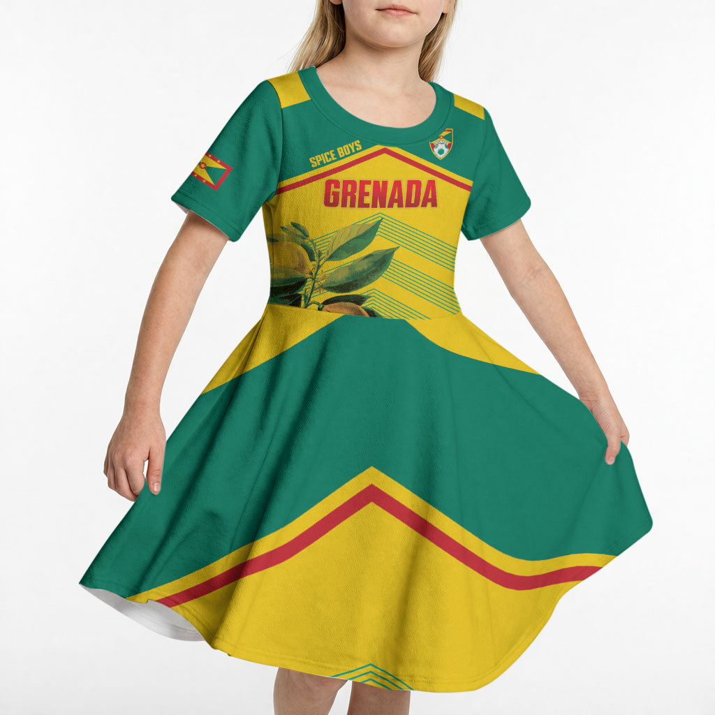 Grenada Football 2026 Custom Kid Short Sleeve Dress Go Spice Boys Nutmeg Yellow Version