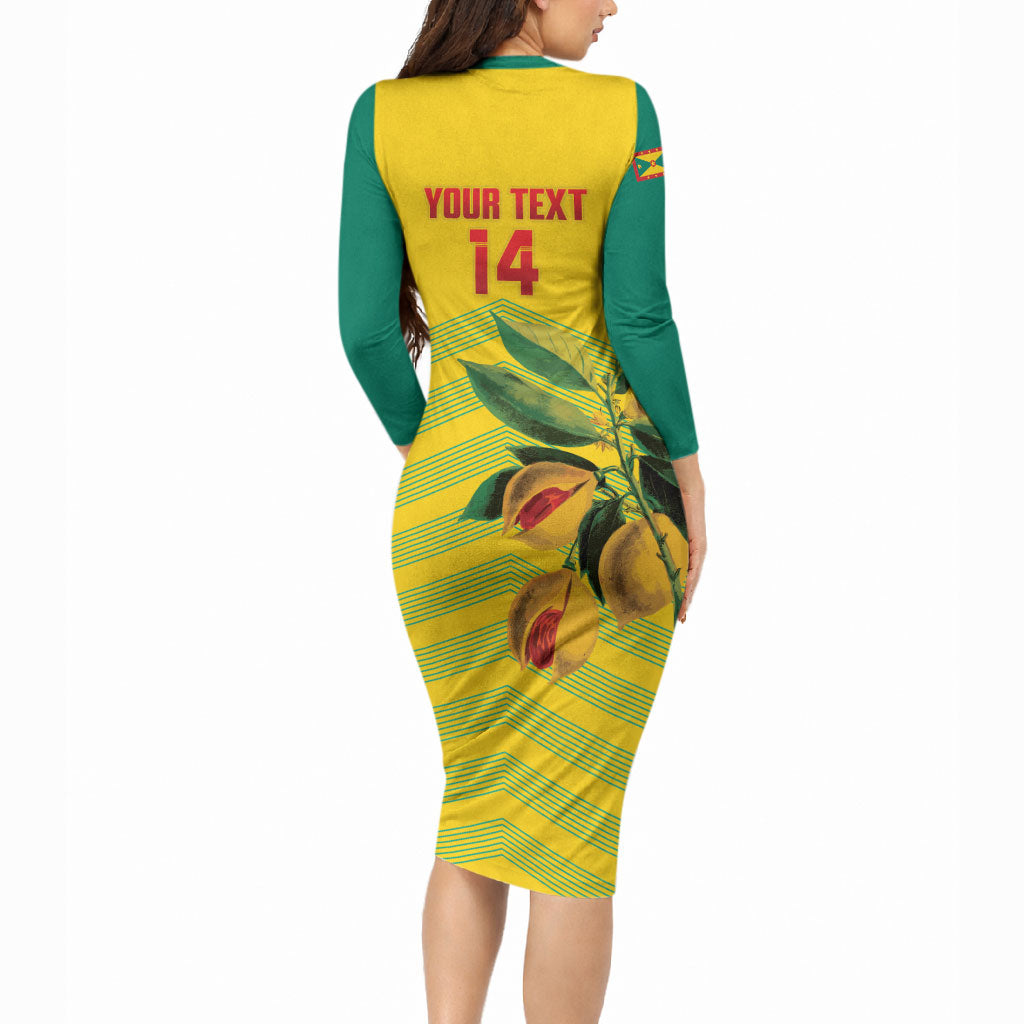 Grenada Football 2026 Custom Long Sleeve Bodycon Dress Go Spice Boys Nutmeg Yellow Version