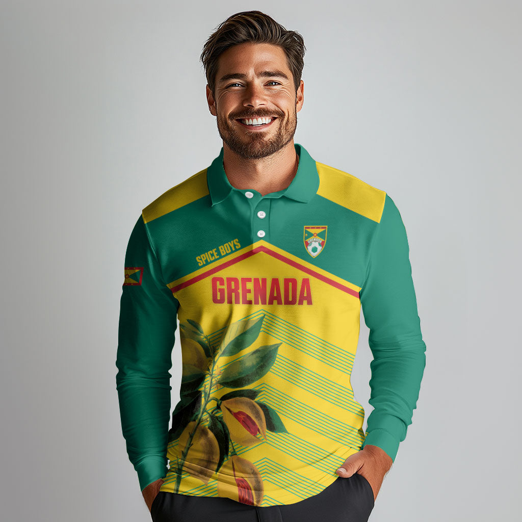 Grenada Football 2026 Custom Long Sleeve Polo Shirt Go Spice Boys Nutmeg Yellow Version