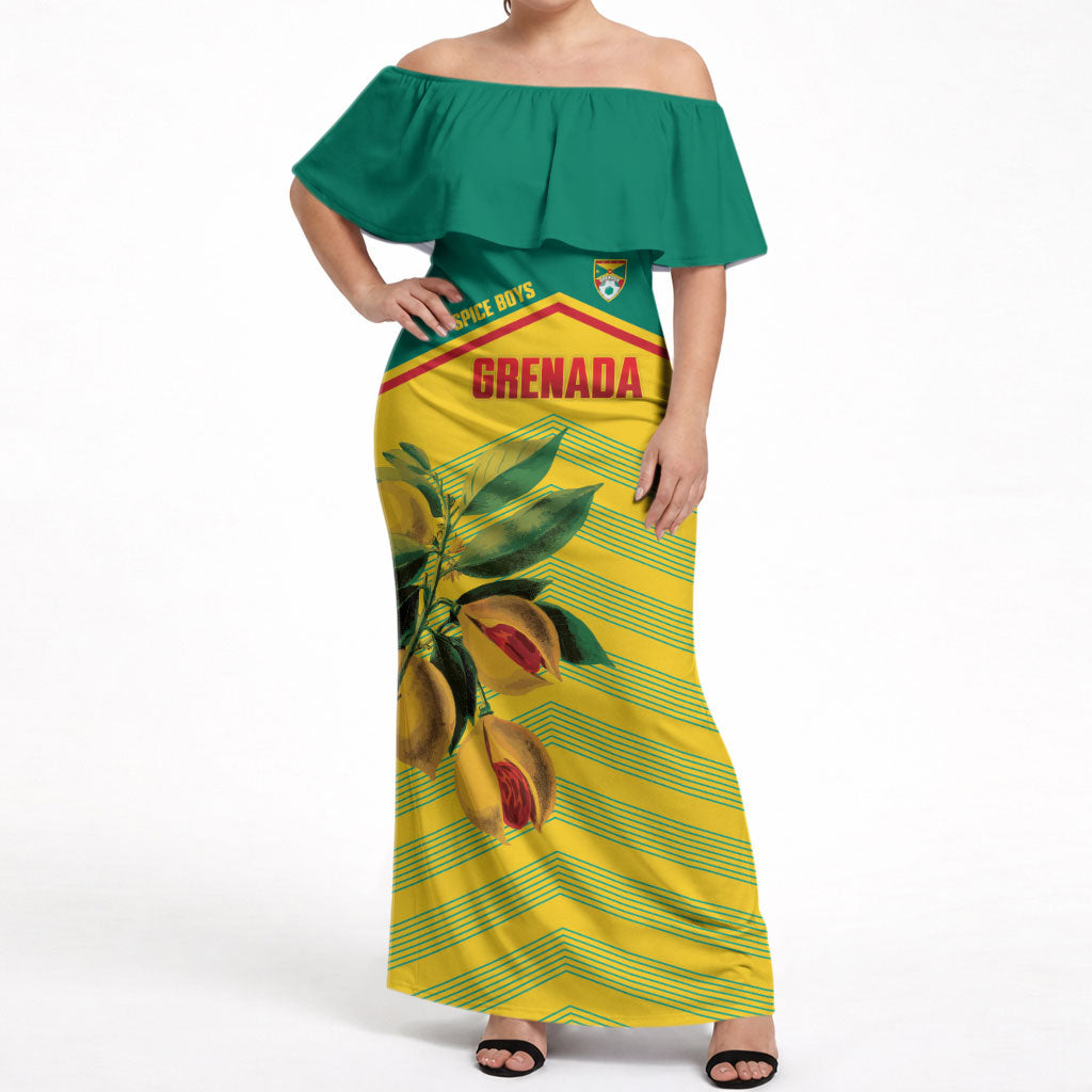Grenada Football 2026 Custom Off Shoulder Maxi Dress Go Spice Boys Nutmeg Yellow Version