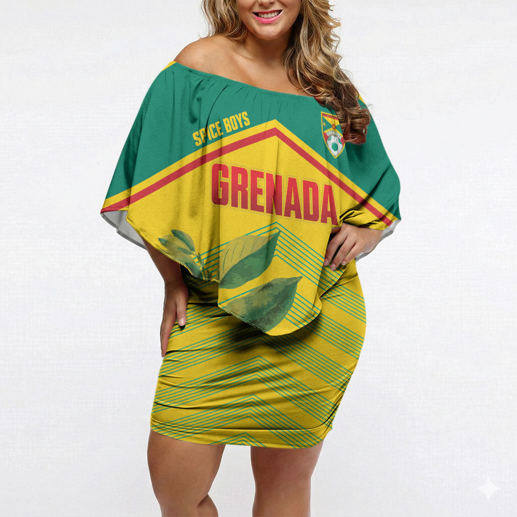 Grenada Football 2026 Custom Off Shoulder Short Dress Go Spice Boys Nutmeg Yellow Version