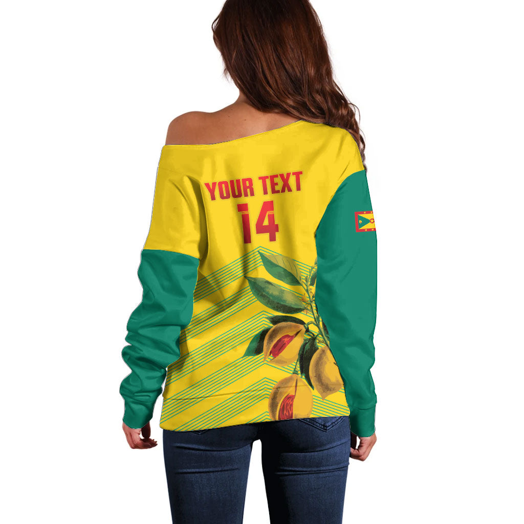 Grenada Football 2026 Custom Off Shoulder Sweater Go Spice Boys Nutmeg Yellow Version