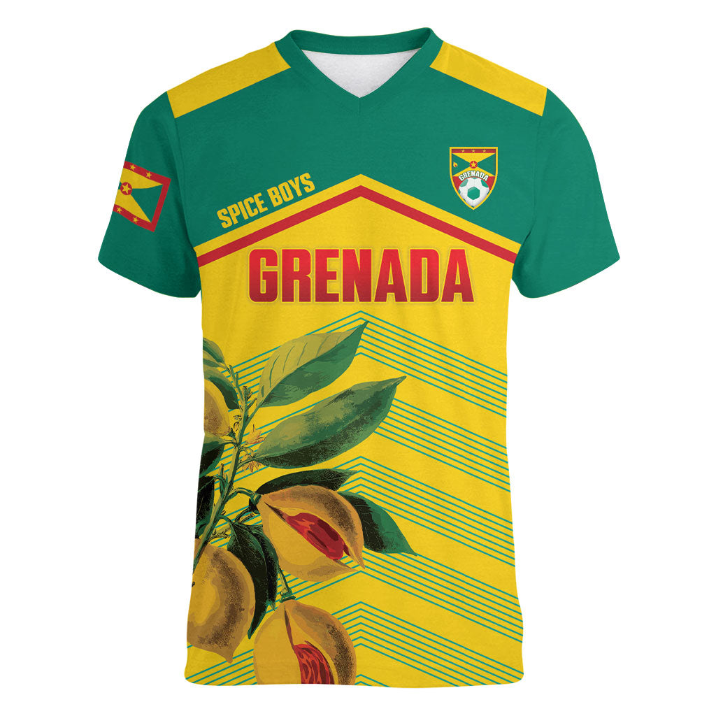 Grenada Football 2026 Custom Women V-Neck T-Shirt Go Spice Boys Nutmeg Yellow Version