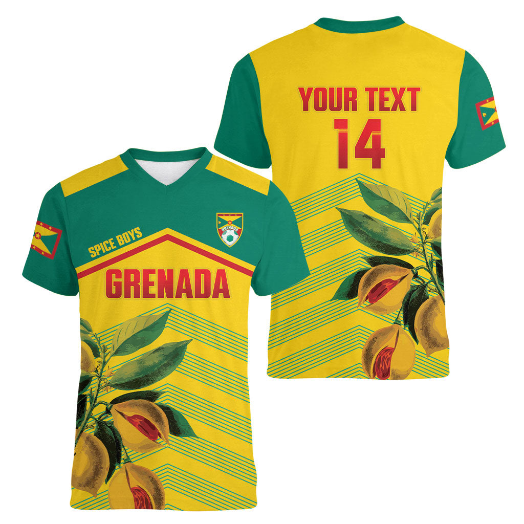 Grenada Football 2026 Custom Women V-Neck T-Shirt Go Spice Boys Nutmeg Yellow Version