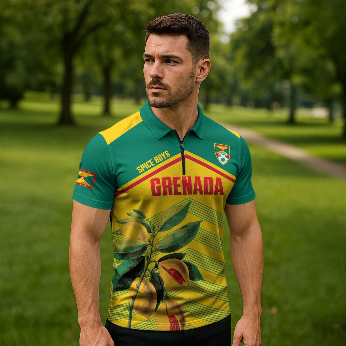 Grenada Football 2026 Custom Zipper Polo Shirt Go Spice Boys Nutmeg Yellow Version
