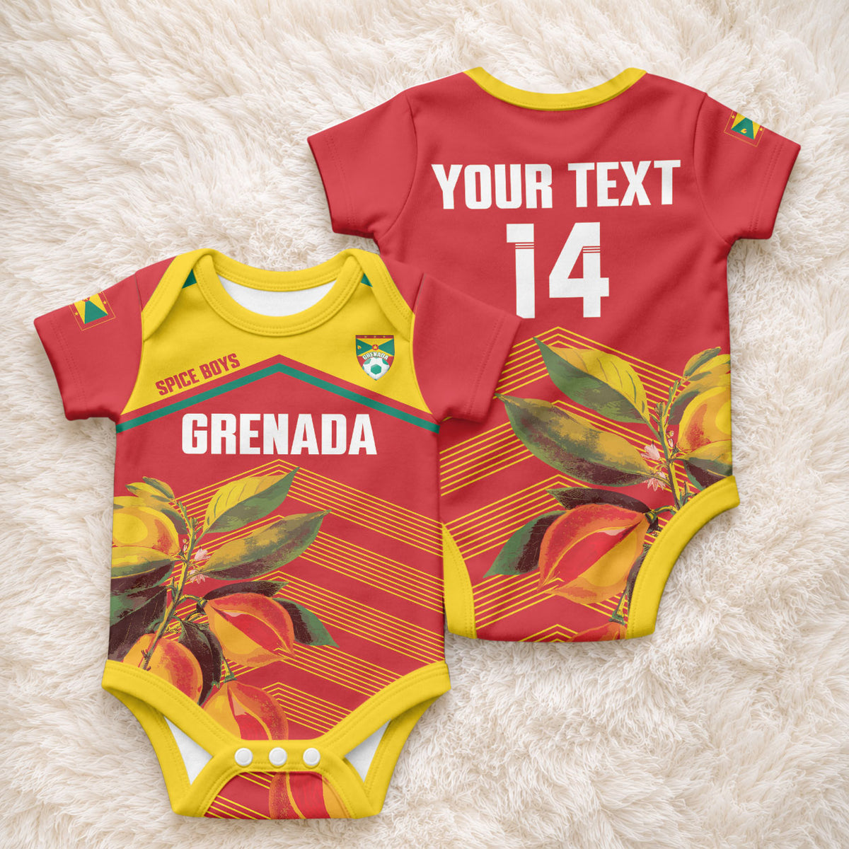 Grenada Football 2026 Custom Baby Onesie Go Spice Boys Nutmeg Red Version
