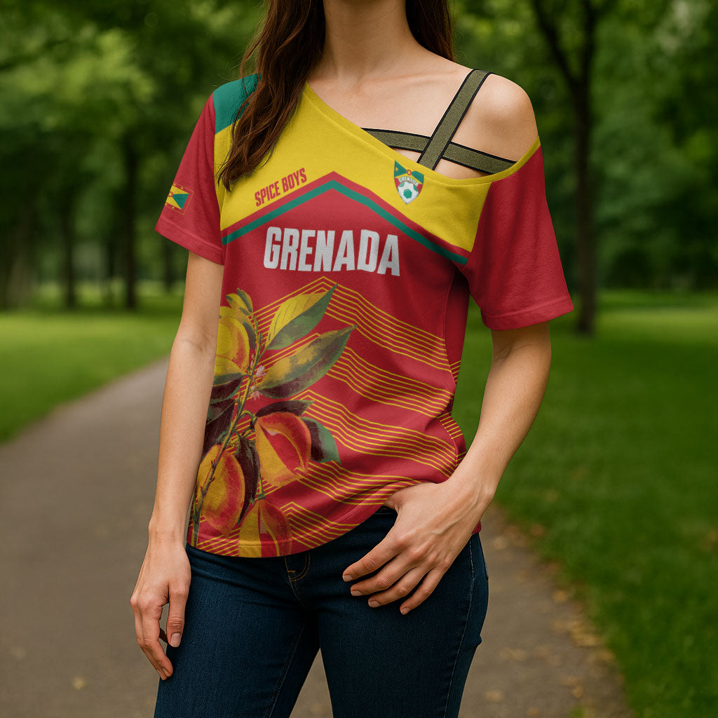 Grenada Football 2026 Custom Cross Shoulder Shirt Go Spice Boys Nutmeg Red Version