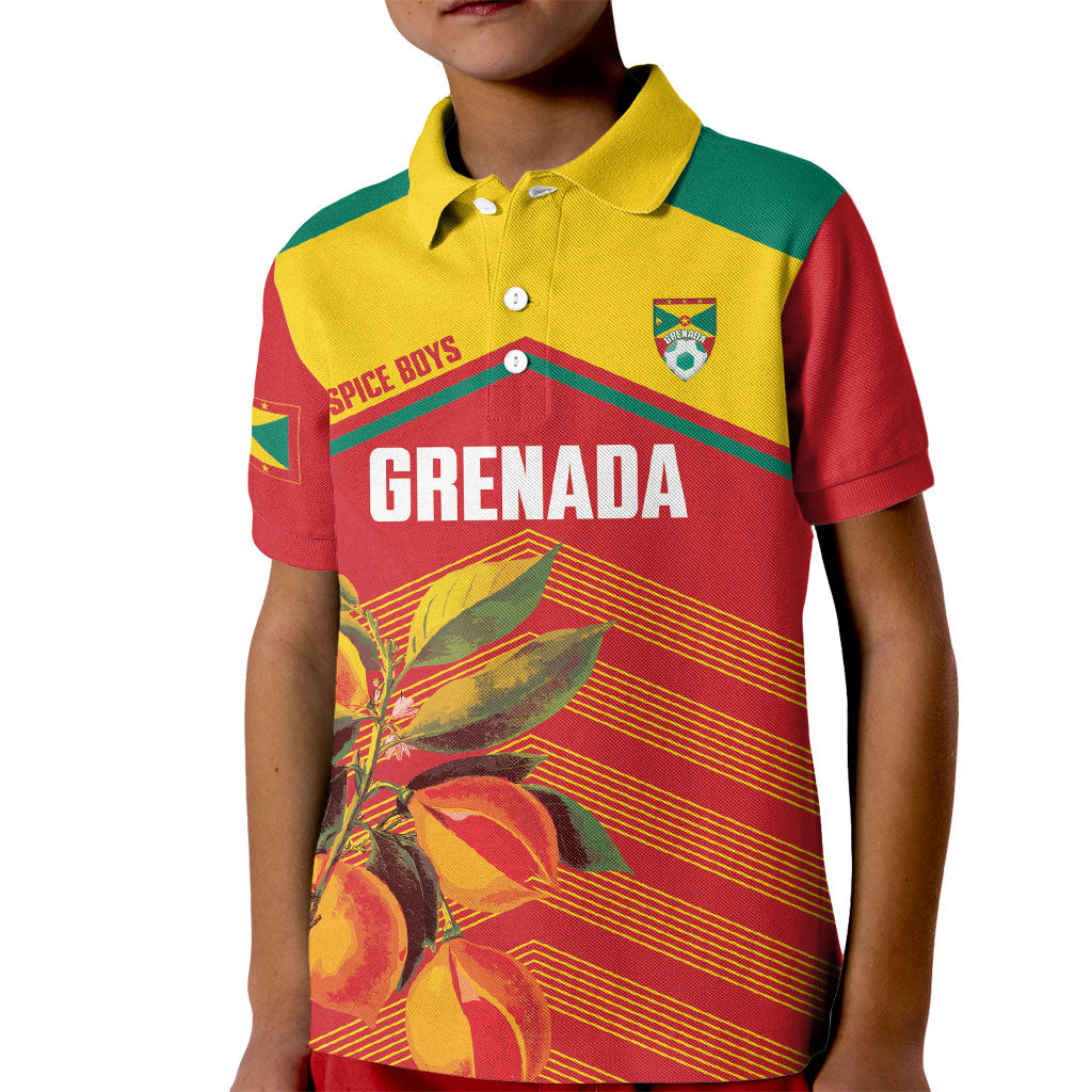 Grenada Football 2026 Custom Kid Polo Shirt Go Spice Boys Nutmeg Red Version