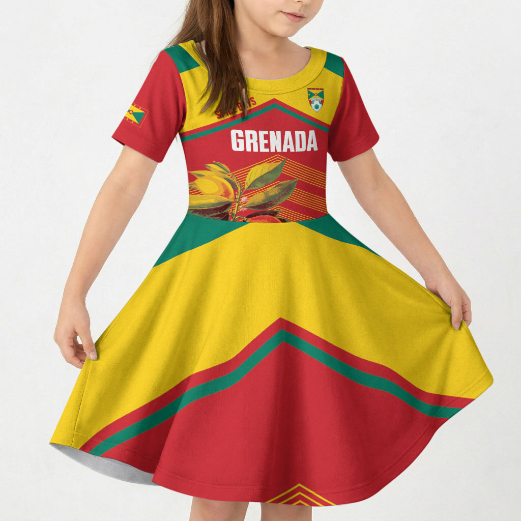Grenada Football 2026 Custom Kid Short Sleeve Dress Go Spice Boys Nutmeg Red Version