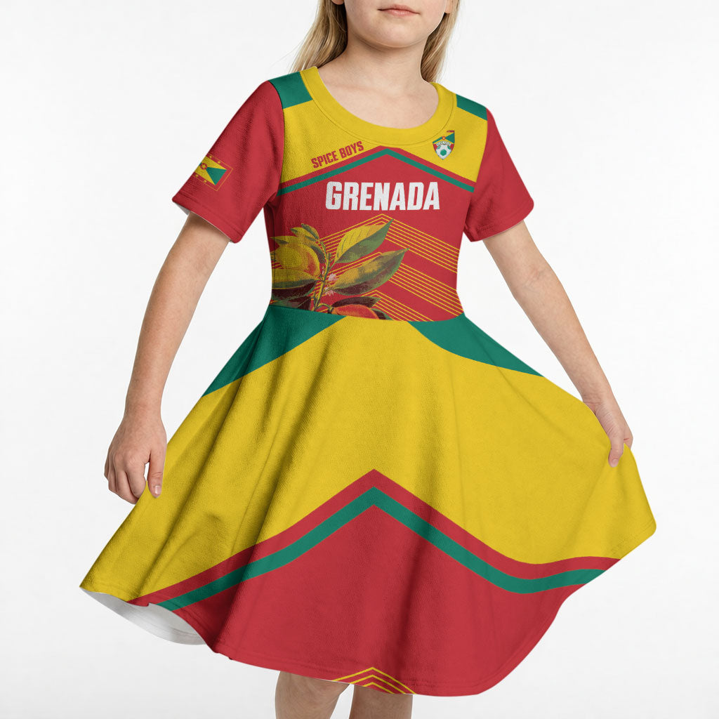 Grenada Football 2026 Custom Kid Short Sleeve Dress Go Spice Boys Nutmeg Red Version