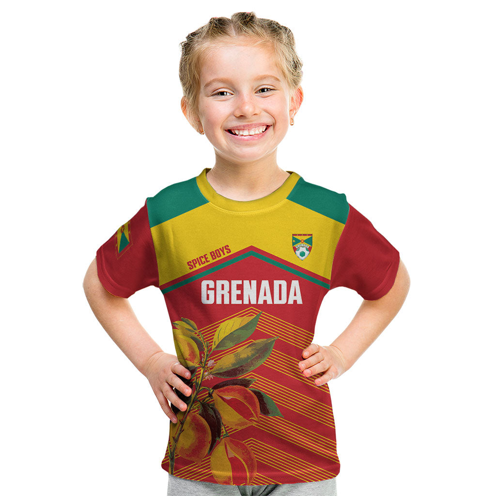 Grenada Football 2026 Custom Kid T Shirt Go Spice Boys Nutmeg Red Version
