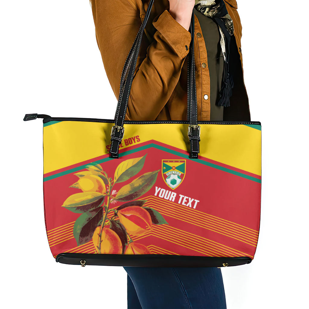 Grenada Football 2026 Custom Leather Tote Bag Go Spice Boys Nutmeg Red Version