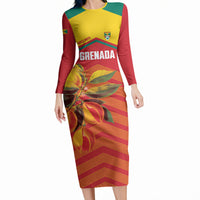 Grenada Football 2026 Custom Long Sleeve Bodycon Dress Go Spice Boys Nutmeg Red Version
