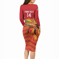 Grenada Football 2026 Custom Long Sleeve Bodycon Dress Go Spice Boys Nutmeg Red Version