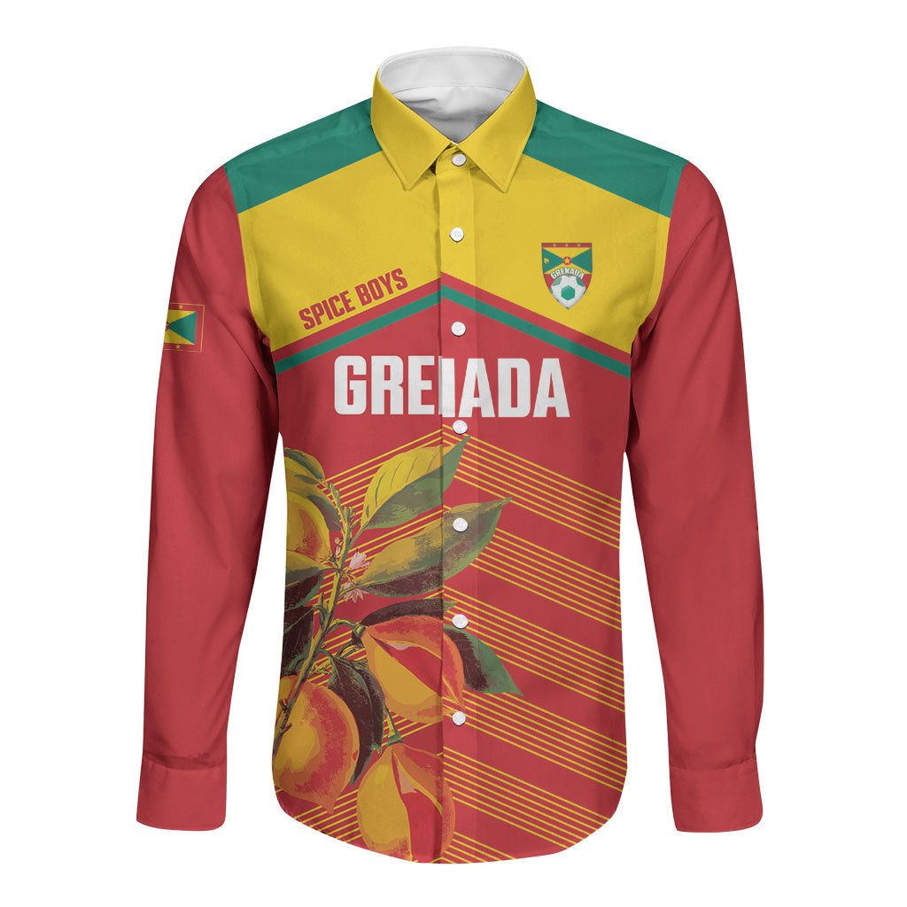 Grenada Football 2026 Custom Long Sleeve Button Shirt Go Spice Boys Nutmeg Red Version
