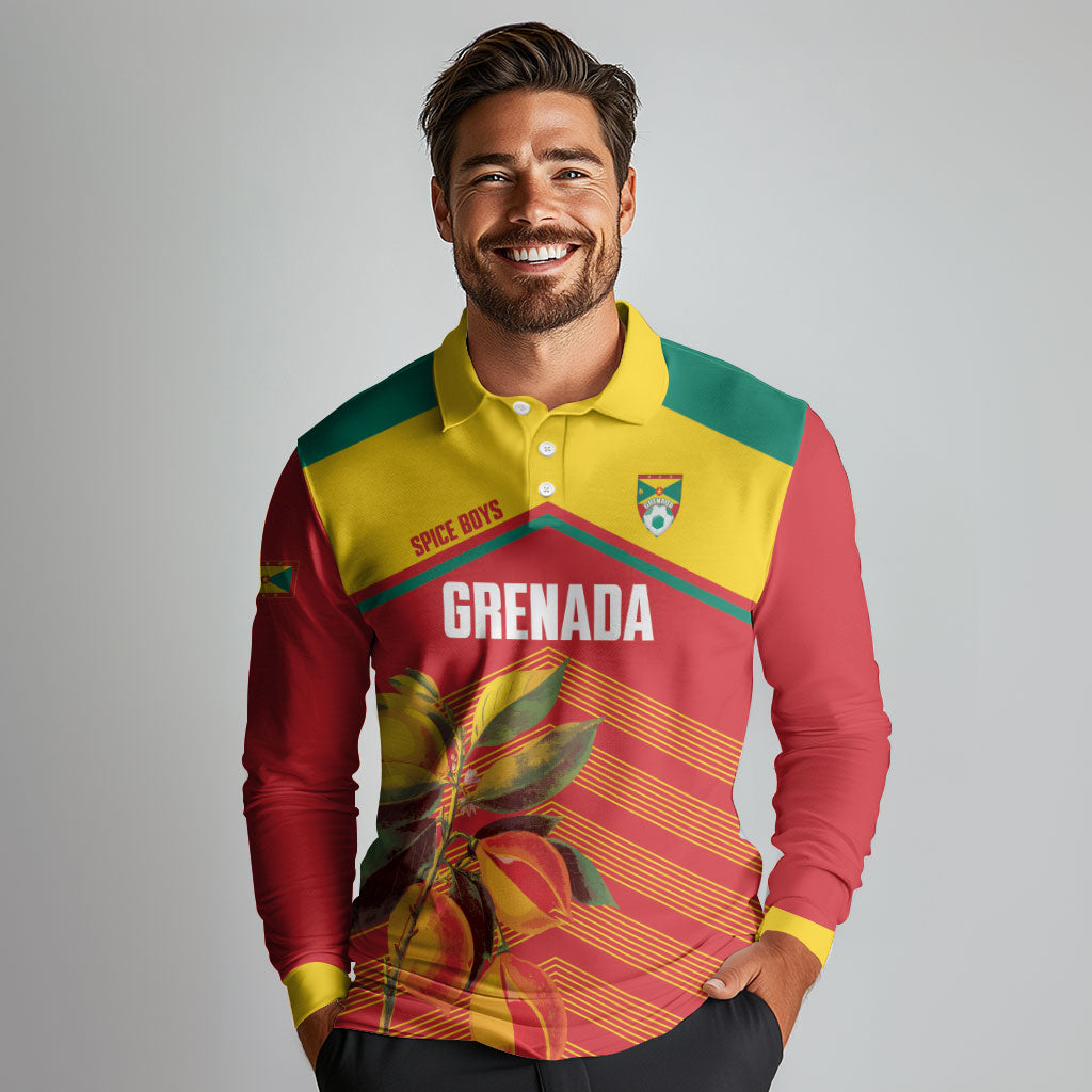 Grenada Football 2026 Custom Long Sleeve Polo Shirt Go Spice Boys Nutmeg Red Version