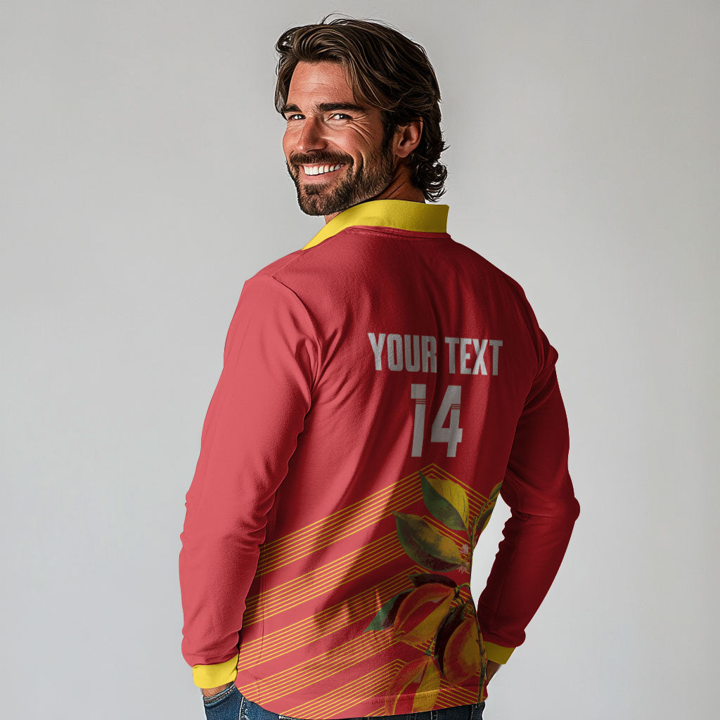 Grenada Football 2026 Custom Long Sleeve Polo Shirt Go Spice Boys Nutmeg Red Version