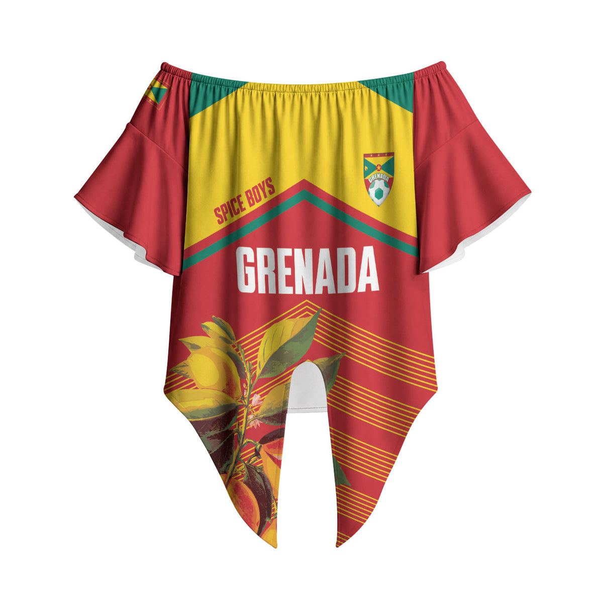 Grenada Football 2026 Custom Off Shoulder Wrap Waist Top Go Spice Boys Nutmeg Red Version