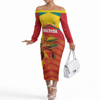 Grenada Football 2026 Custom Off The Shoulder Long Sleeve Dress Go Spice Boys Nutmeg Red Version