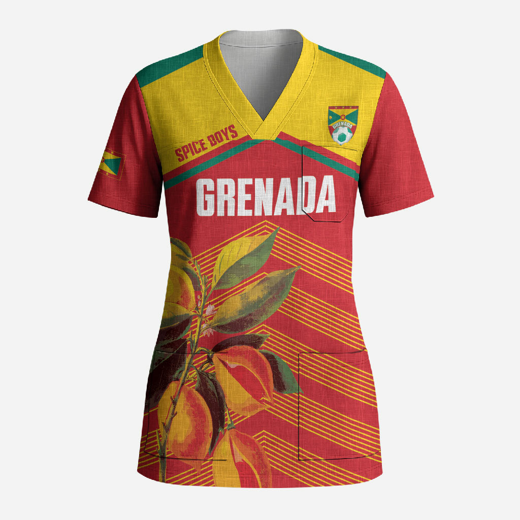 Grenada Football 2026 Custom Scrub Top Go Spice Boys Nutmeg Red Version