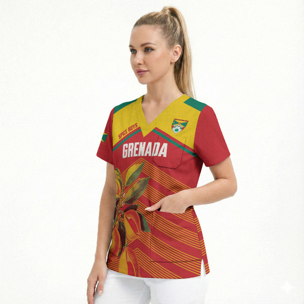 Grenada Football 2026 Custom Scrub Top Go Spice Boys Nutmeg Red Version