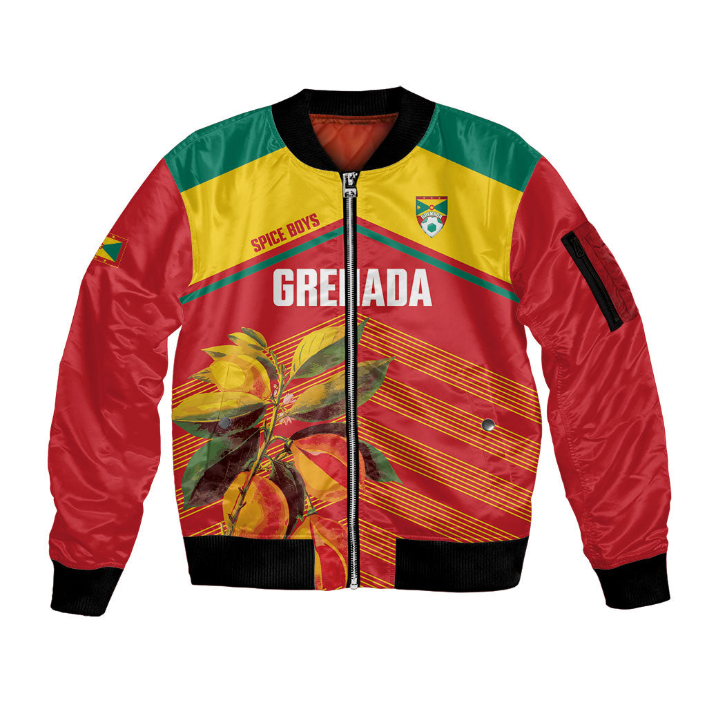 Grenada Football 2026 Custom Sleeve Zip Bomber Jacket Go Spice Boys Nutmeg Red Version