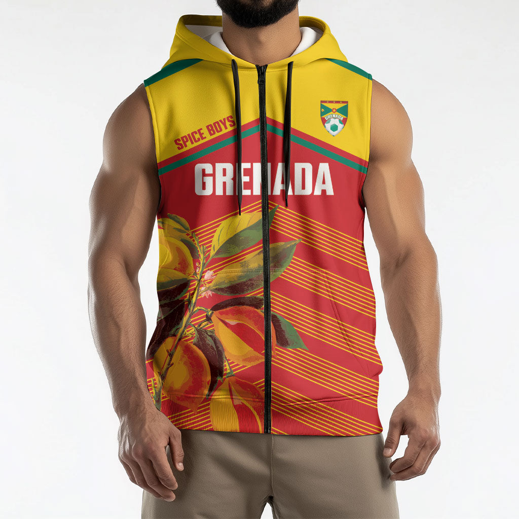 Grenada Football 2026 Custom Sleeveless Zip Hoodie Go Spice Boys Nutmeg Red Version
