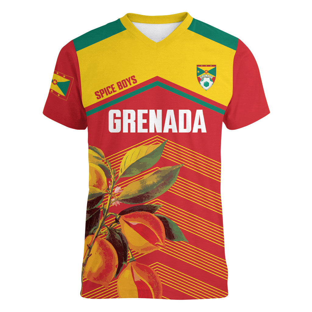 Grenada Football 2026 Custom Women V-Neck T-Shirt Go Spice Boys Nutmeg Red Version