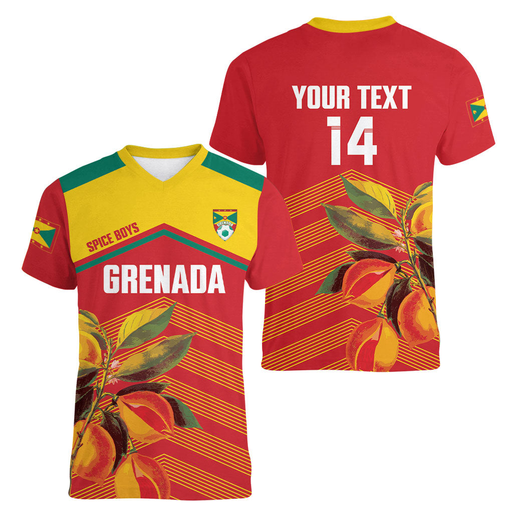 Grenada Football 2026 Custom Women V-Neck T-Shirt Go Spice Boys Nutmeg Red Version