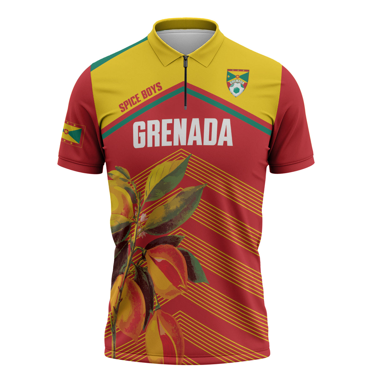 Grenada Football 2026 Custom Zipper Polo Shirt Go Spice Boys Nutmeg Red Version
