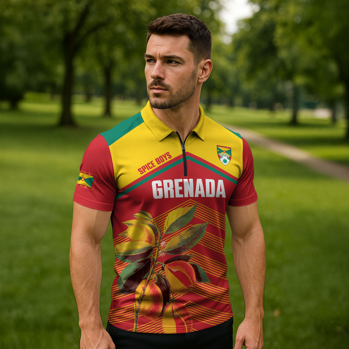 Grenada Football 2026 Custom Zipper Polo Shirt Go Spice Boys Nutmeg Red Version