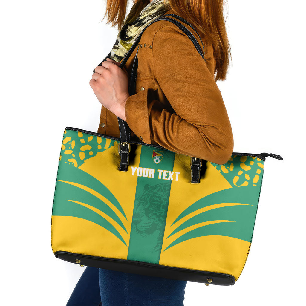 Guyana Football 2026 Custom Leather Tote Bag Come On Golden Jaguars
