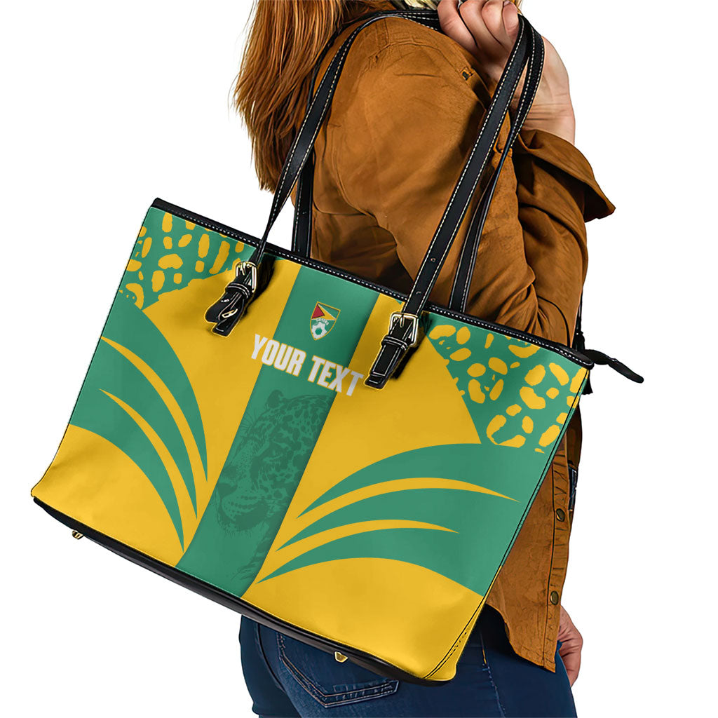 Guyana Football 2026 Custom Leather Tote Bag Come On Golden Jaguars