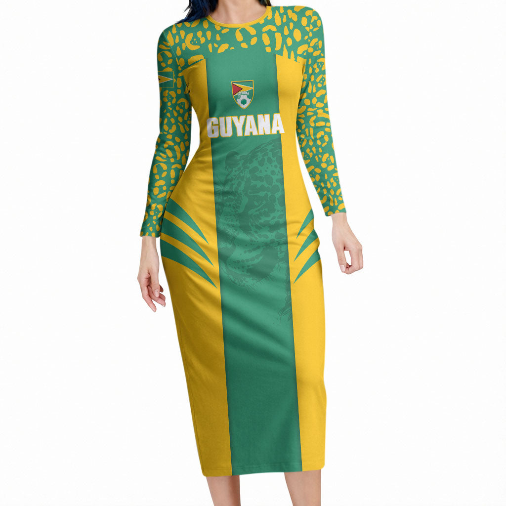 Guyana Football 2026 Custom Long Sleeve Bodycon Dress Come On Golden Jaguars