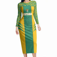 Guyana Football 2026 Custom Long Sleeve Bodycon Dress Come On Golden Jaguars