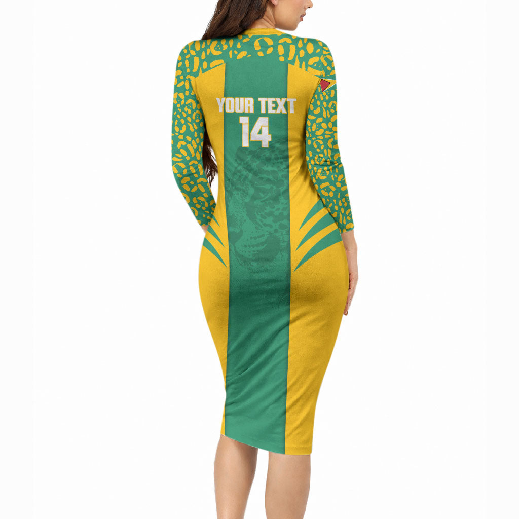 Guyana Football 2026 Custom Long Sleeve Bodycon Dress Come On Golden Jaguars