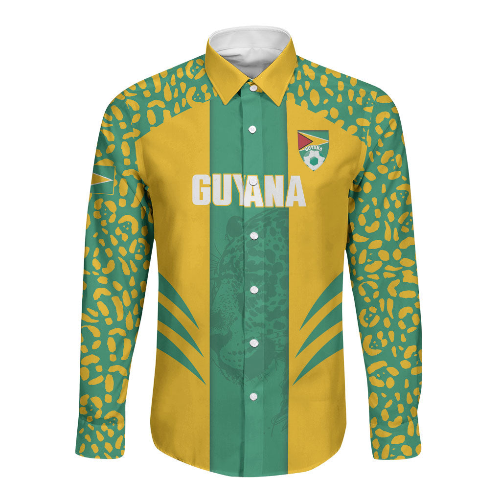 Guyana Football 2026 Custom Long Sleeve Button Shirt Come On Golden Jaguars