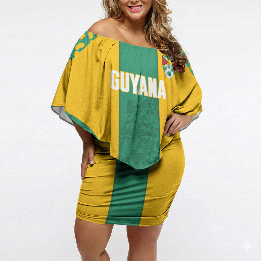 Guyana Football 2026 Custom Off Shoulder Short Dress Come On Golden Jaguars