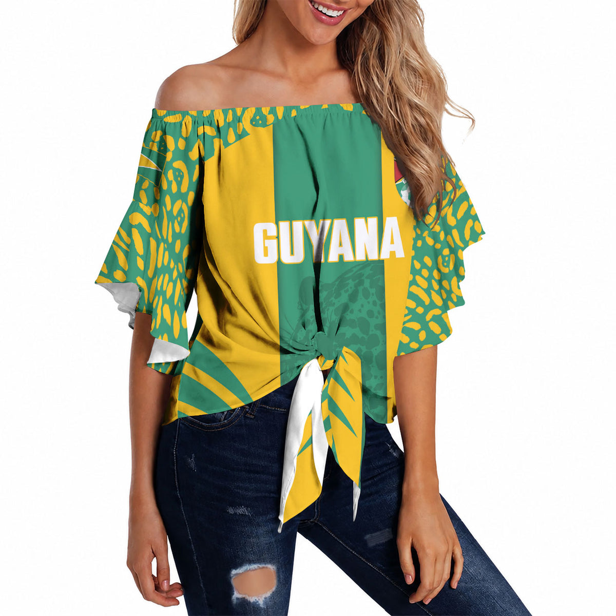 Guyana Football 2026 Custom Off Shoulder Wrap Waist Top Come On Golden Jaguars