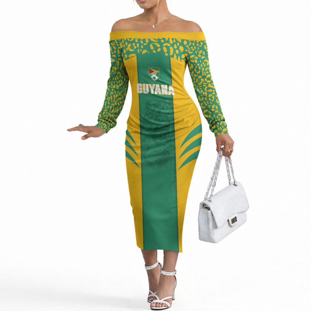 Guyana Football 2026 Custom Off The Shoulder Long Sleeve Dress Come On Golden Jaguars