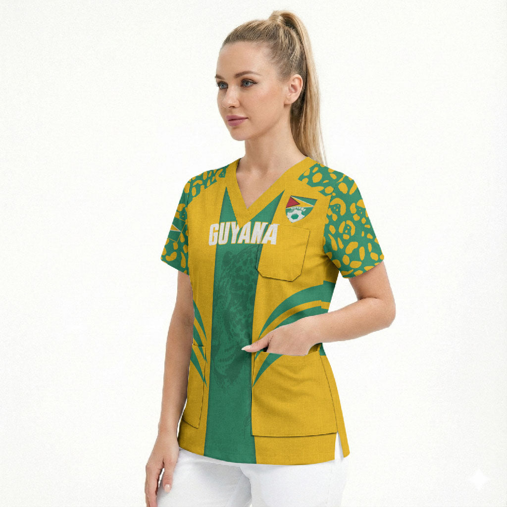 Guyana Football 2026 Custom Scrub Top Come On Golden Jaguars
